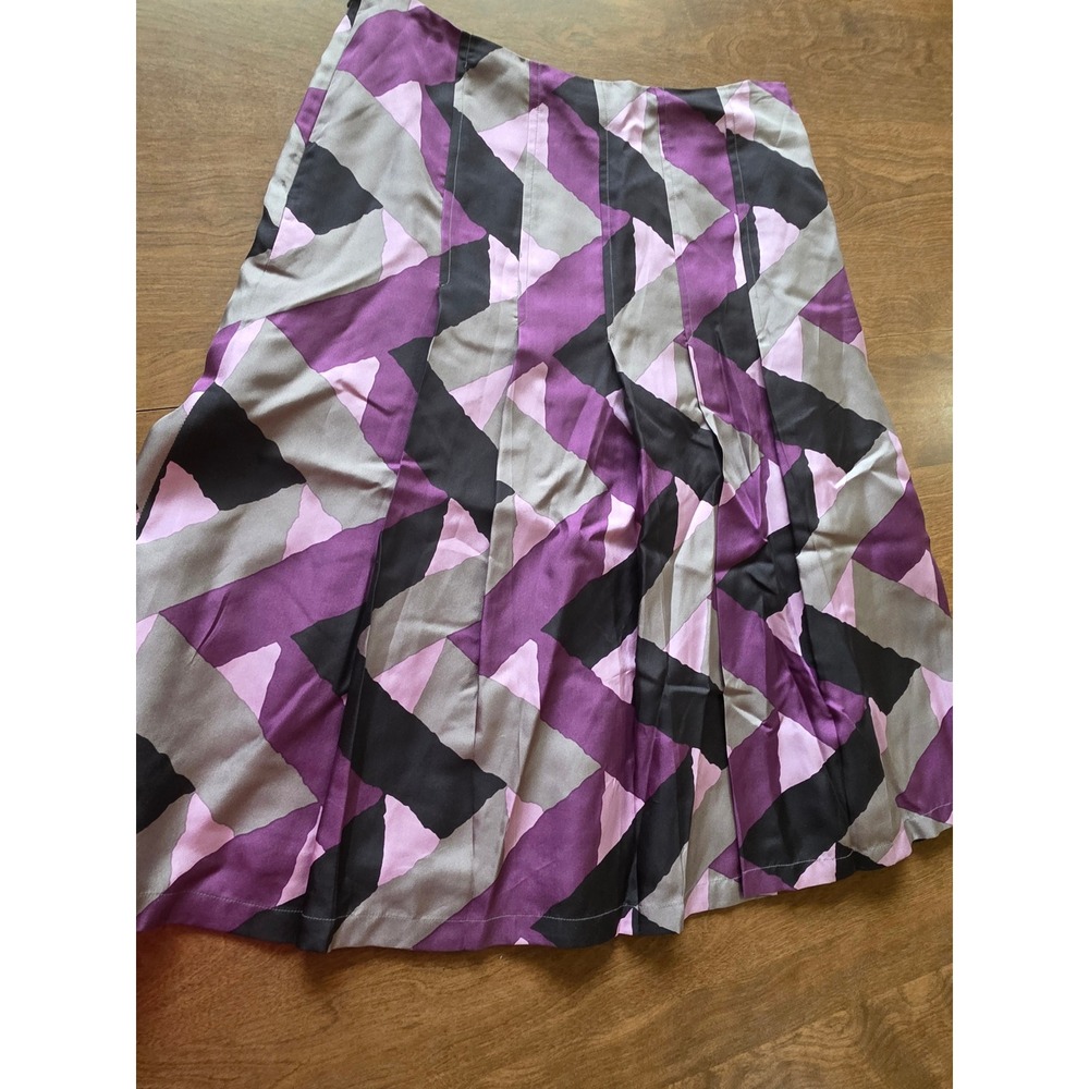 Harolds Womens 100% Silk Geometric Abstract A-Line Midi Skirt Purple Grey Size 4 - Picture 8 of 10
